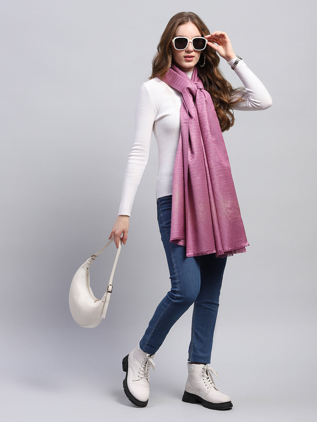 Women Purple Self Design Stole
