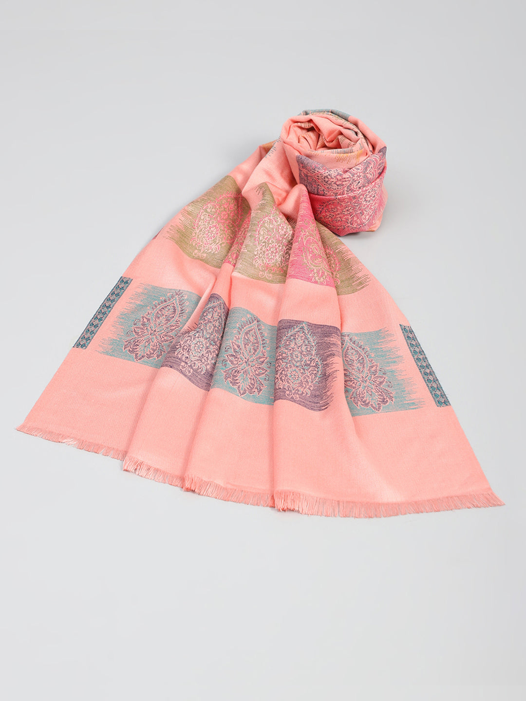 Women Peach Self Design Stole