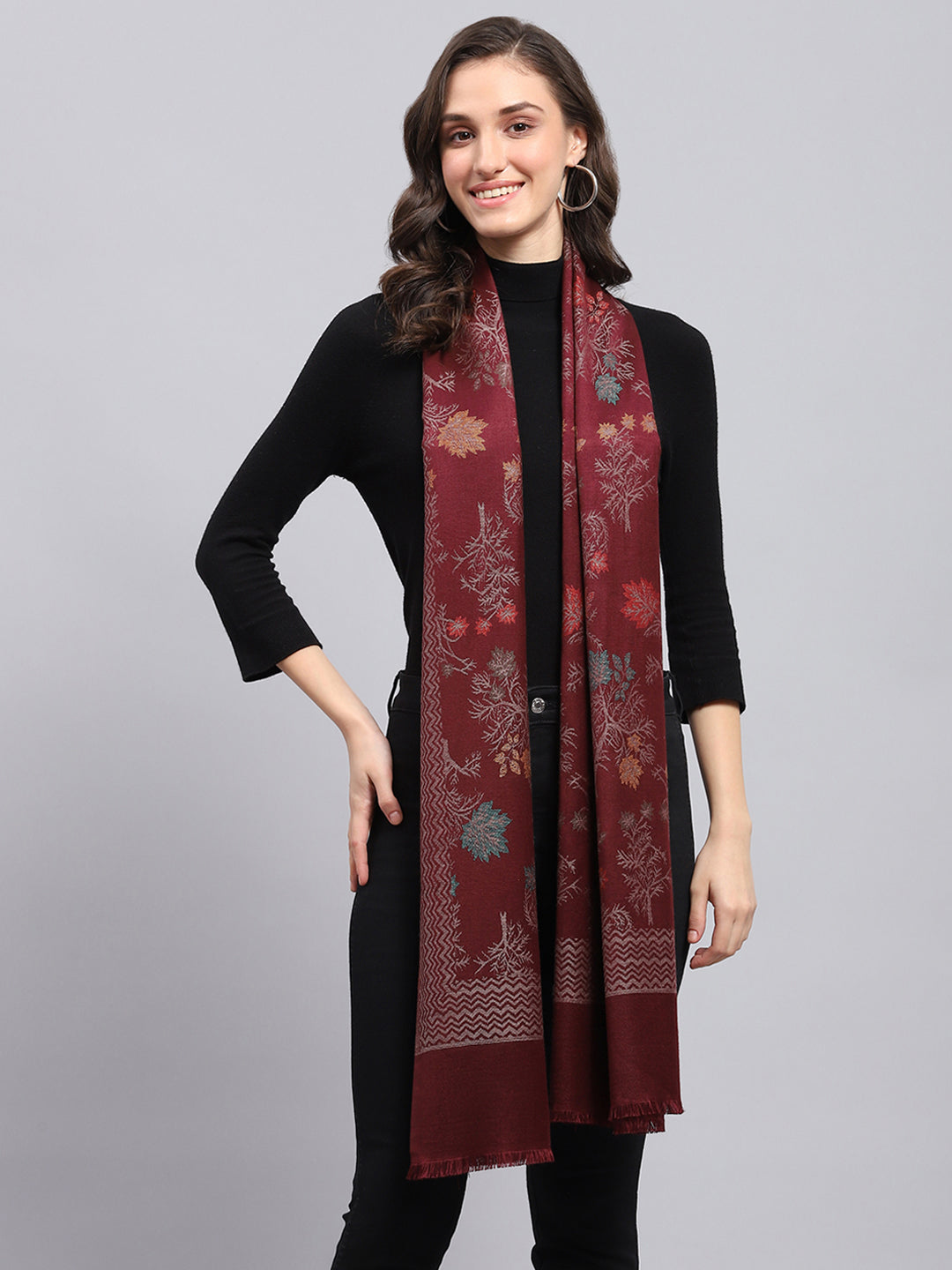 Women Maroon Self Design Stole