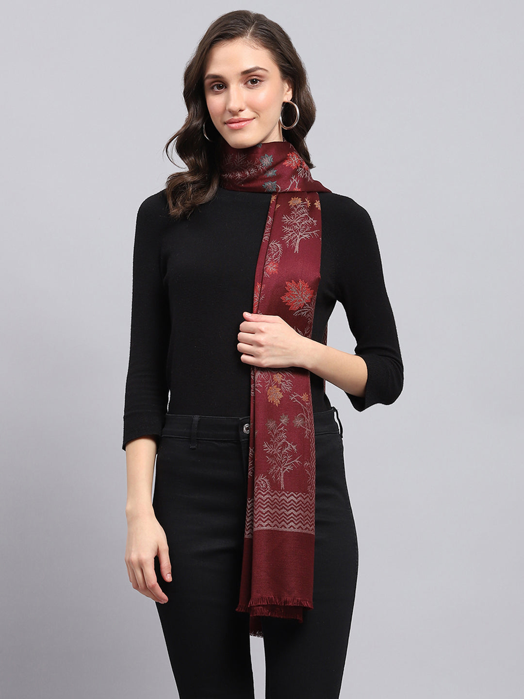 Women Maroon Self Design Stole