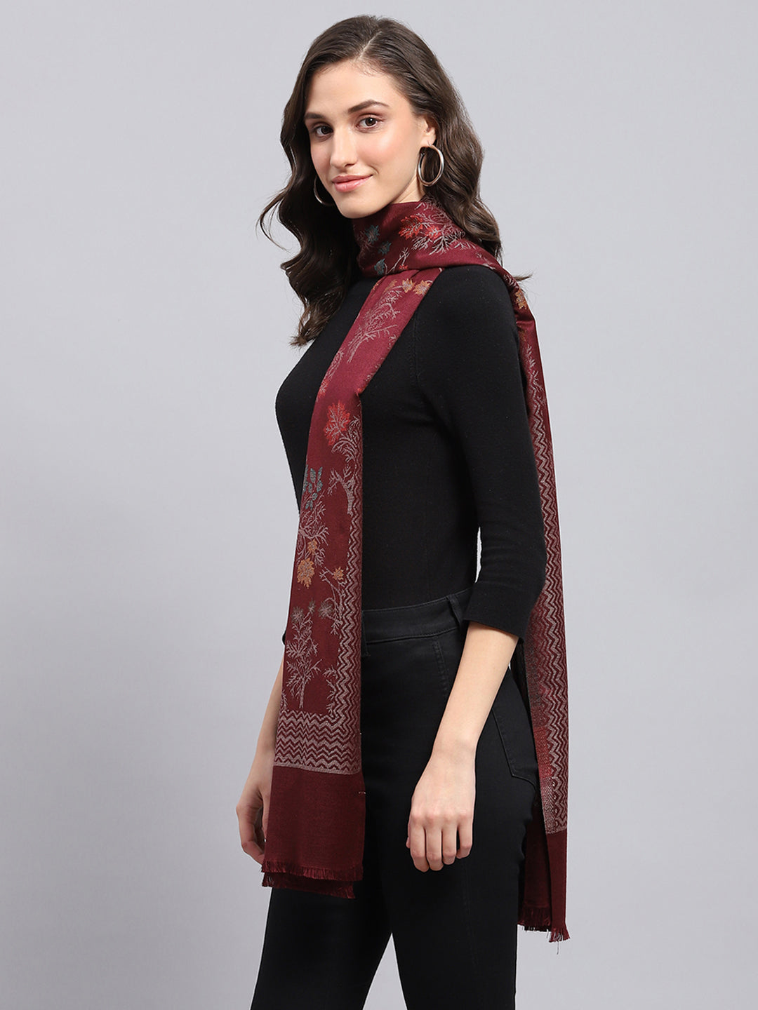 Women Maroon Self Design Stole