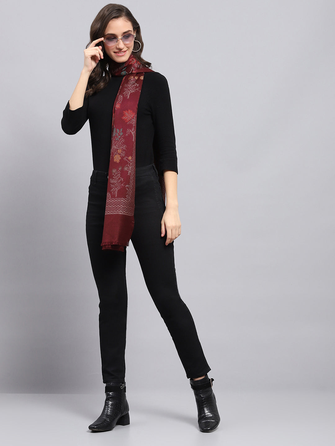 Women Maroon Self Design Stole