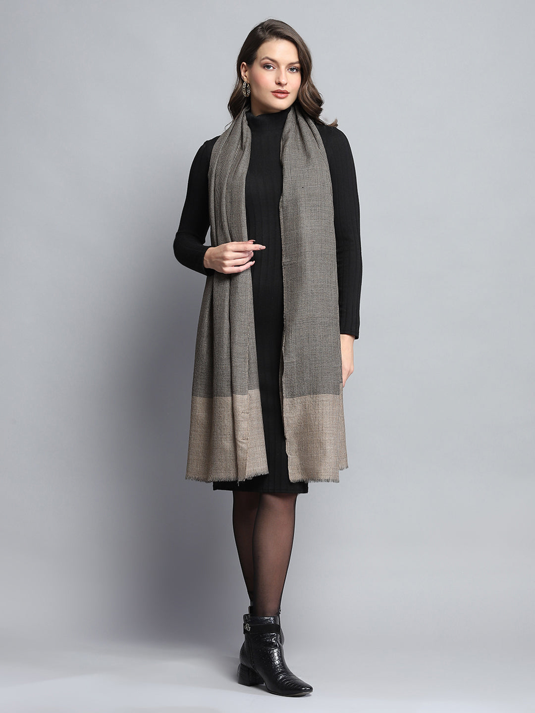 Women Grey Self Design Stole