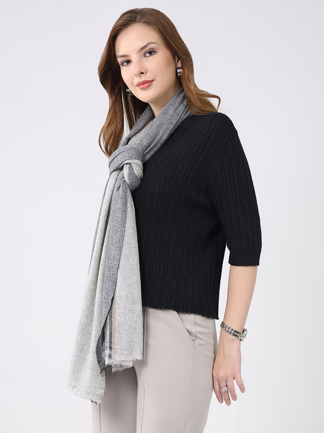 Women Multicolor Self Design Wool Stole