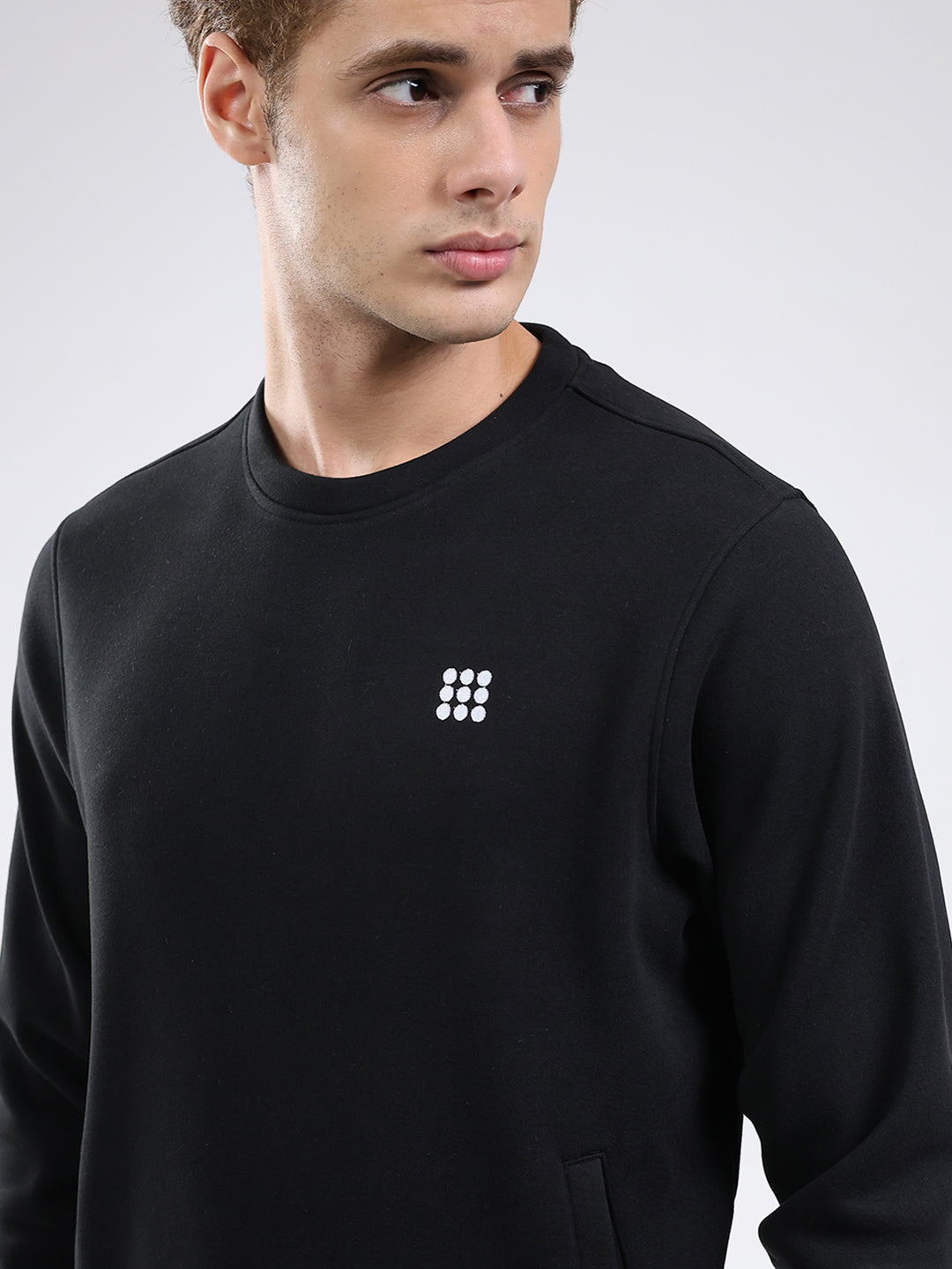 Rock.it Men Black Solid Round Neck Full Sleeve Sweatshirt