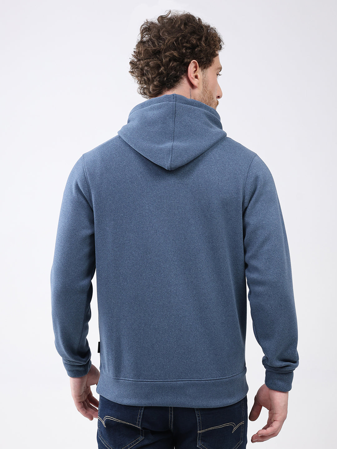 Rock.it Men Blue Solid Hooded Full Sleeve Sweatshirt