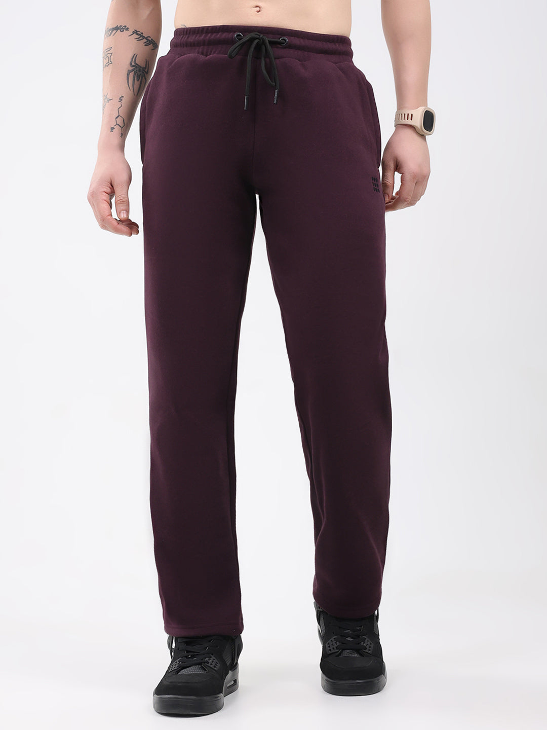 Rock.it Men Maroon Solid Regular Fit Winter Lower