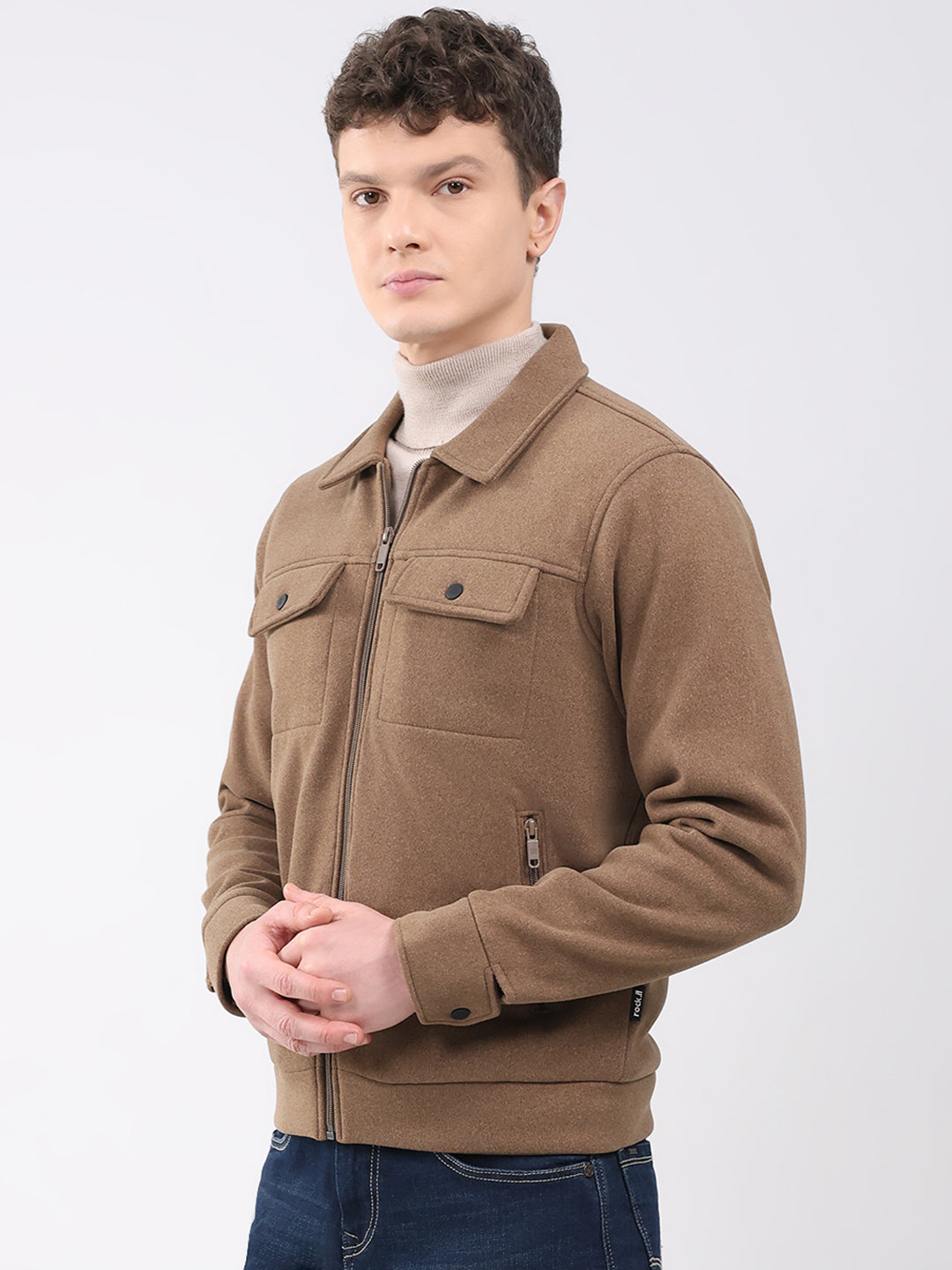 Rock.it Men Brown Solid Collar Full Sleeve Knitted Jacket