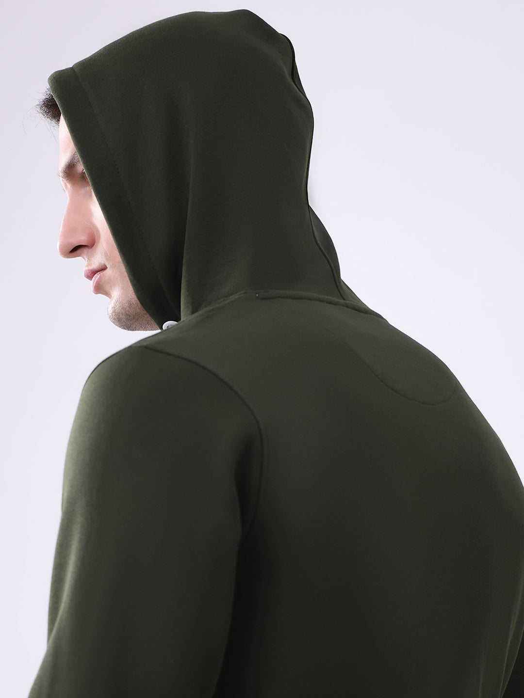 Rock.it Men Olive Solid Hooded Full Sleeve Sweatshirt