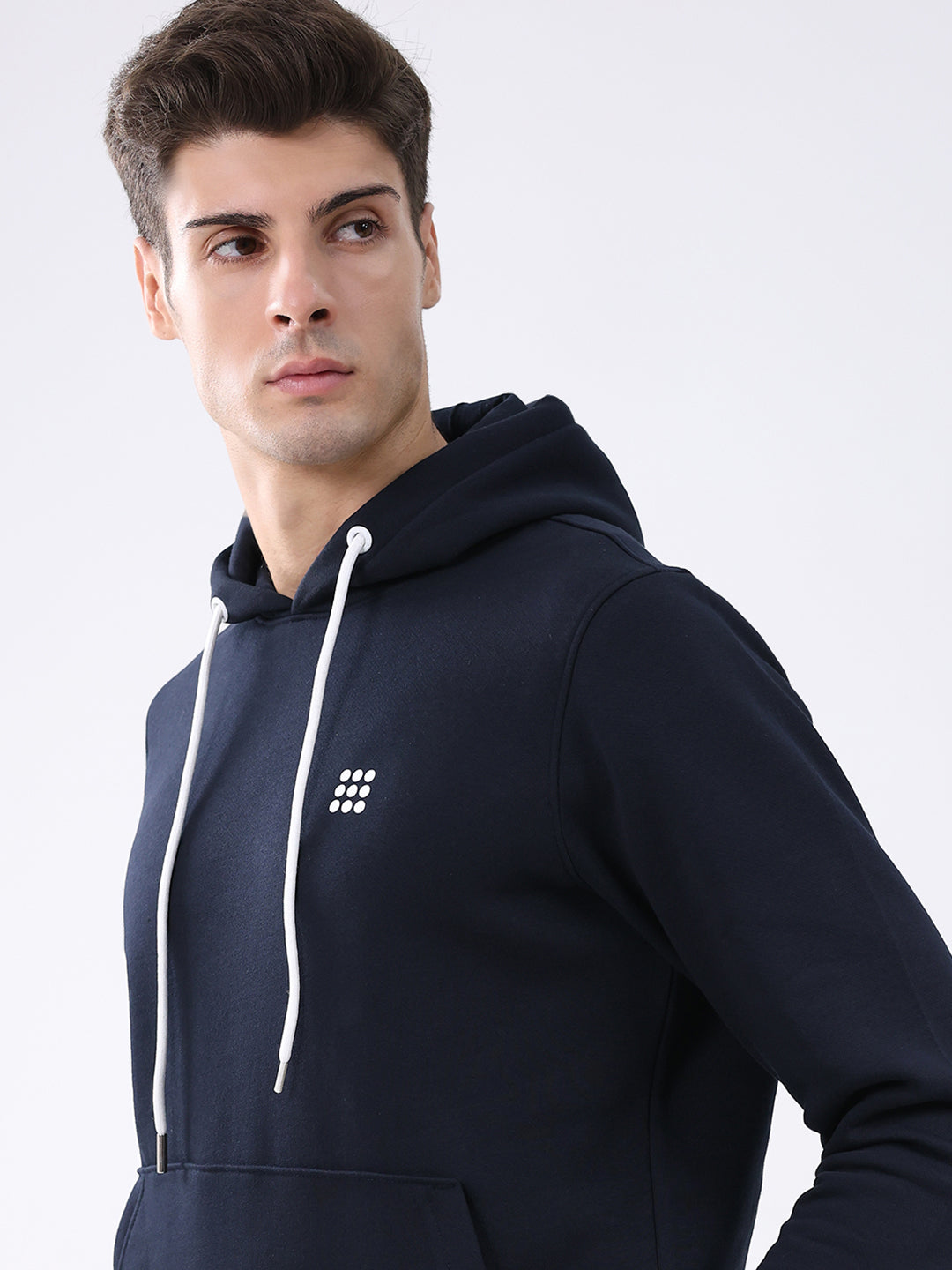 Rock.it Men Navy Blue Solid Hooded Full Sleeve Sweatshirt