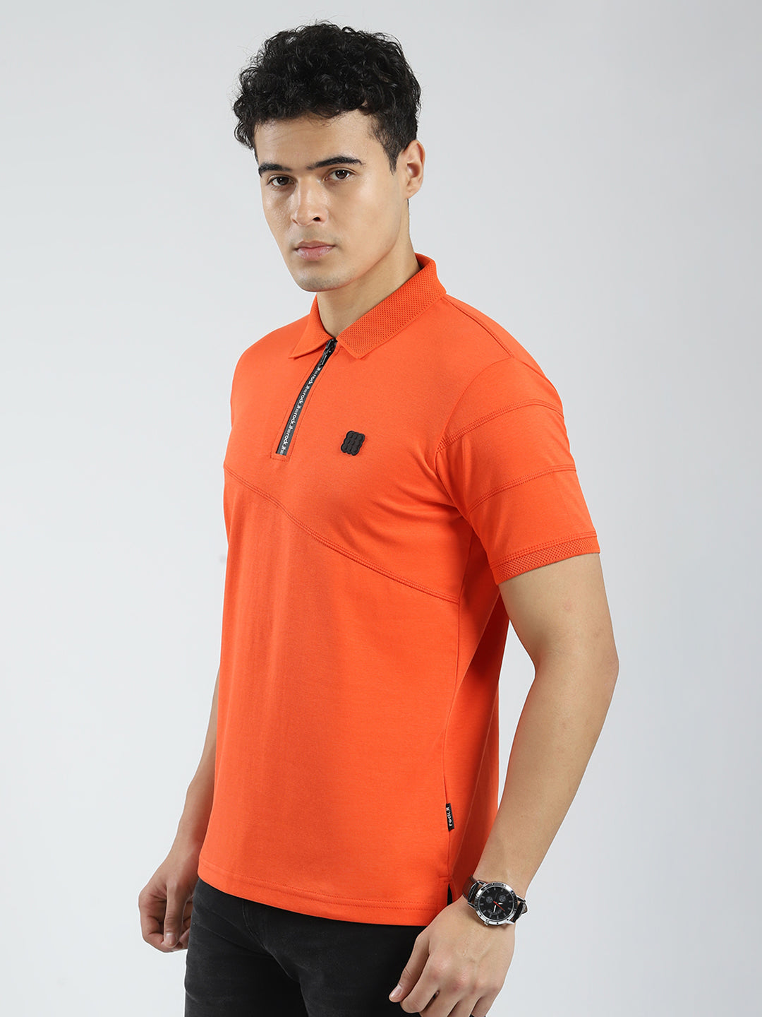 Rock.it Men Orange Solid Collar Half Sleeve T-Shirt