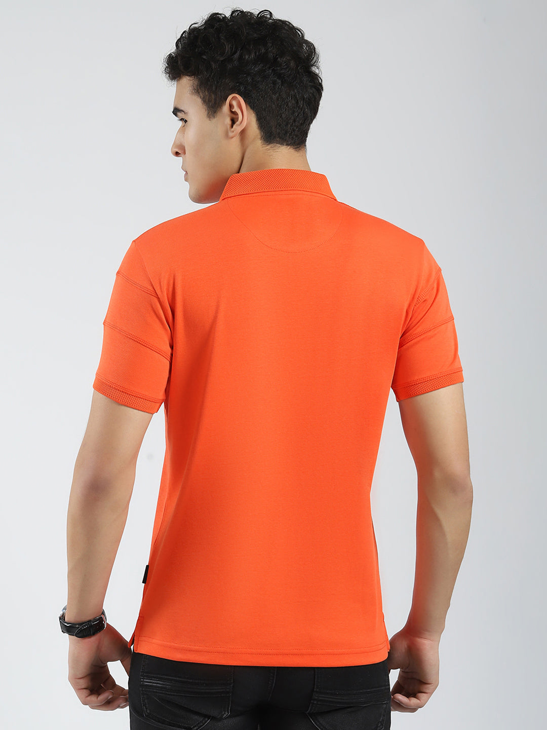 Rock.it Men Orange Solid Collar Half Sleeve T-Shirt