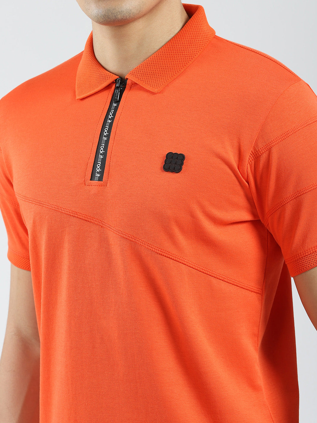 Rock.it Men Orange Solid Collar Half Sleeve T-Shirt