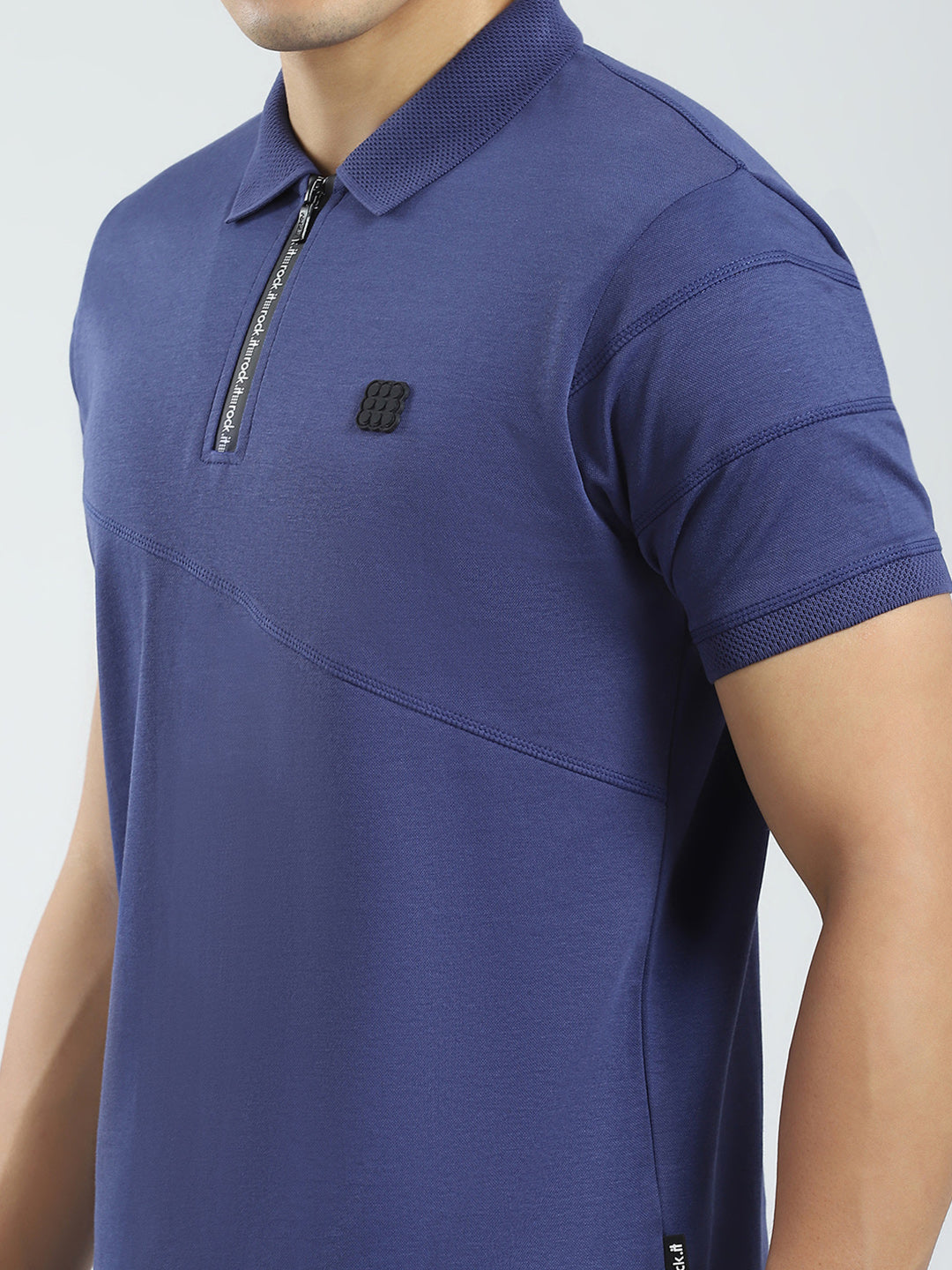 Men Blue Solid Collar Half Sleeve T-Shirt