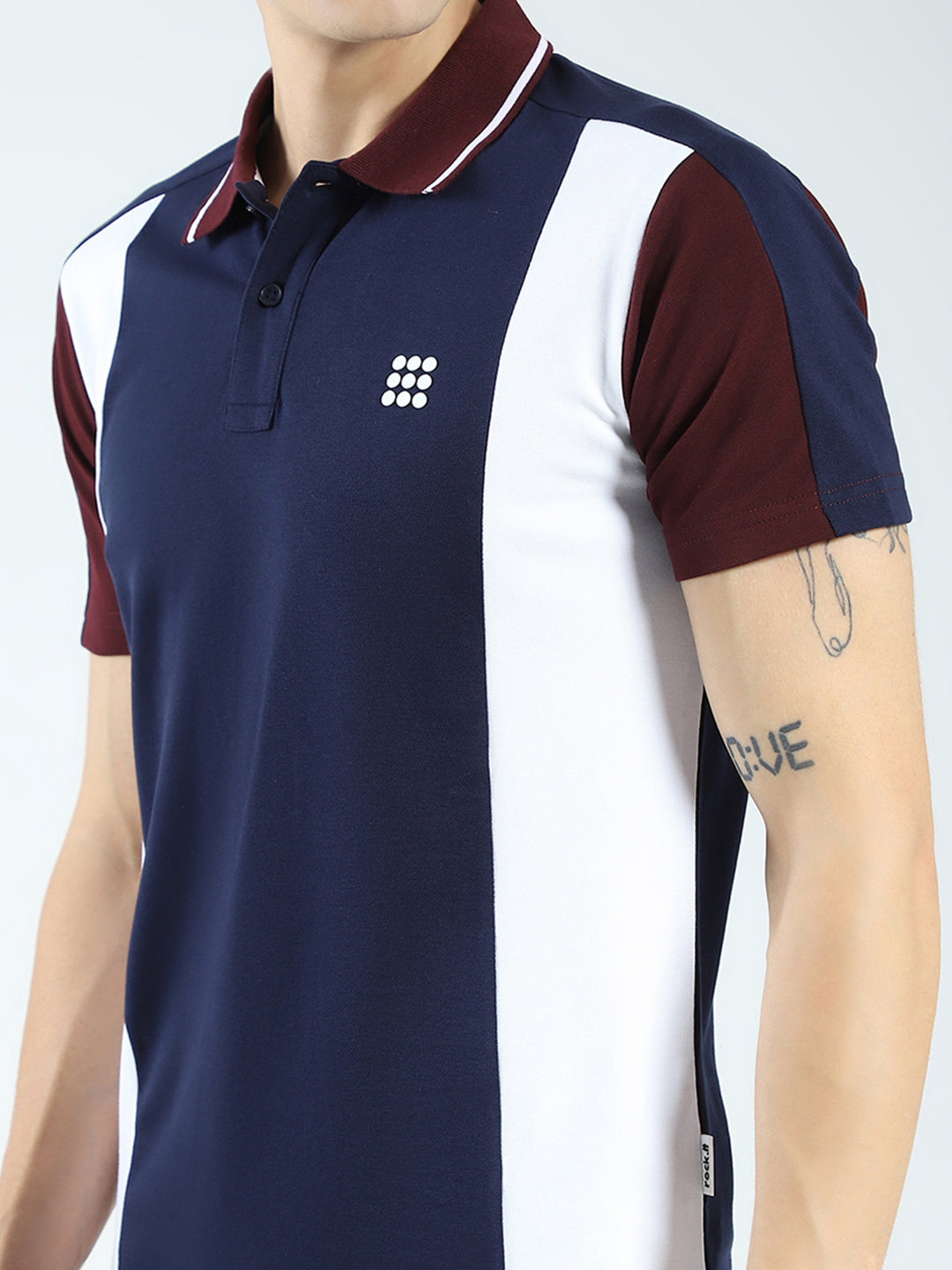 Rock.it Men Navy Blue Stripe Collar Half Sleeve T-Shirt