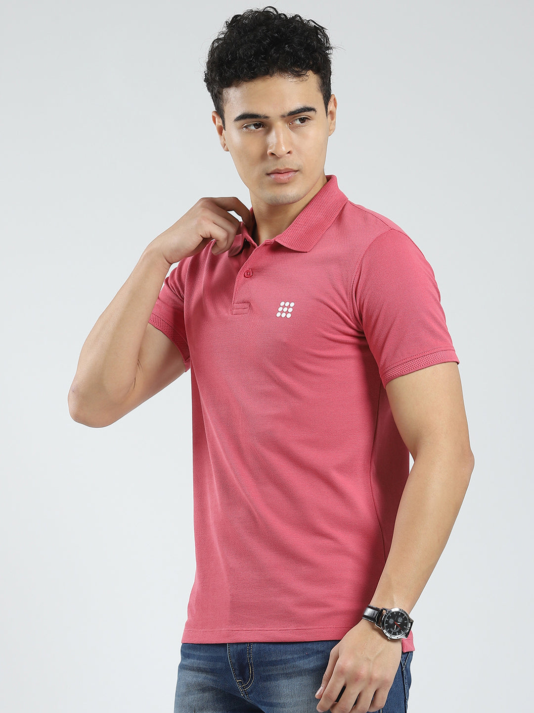 Rock.it Men Pink Solid Collar Half Sleeve T-Shirt