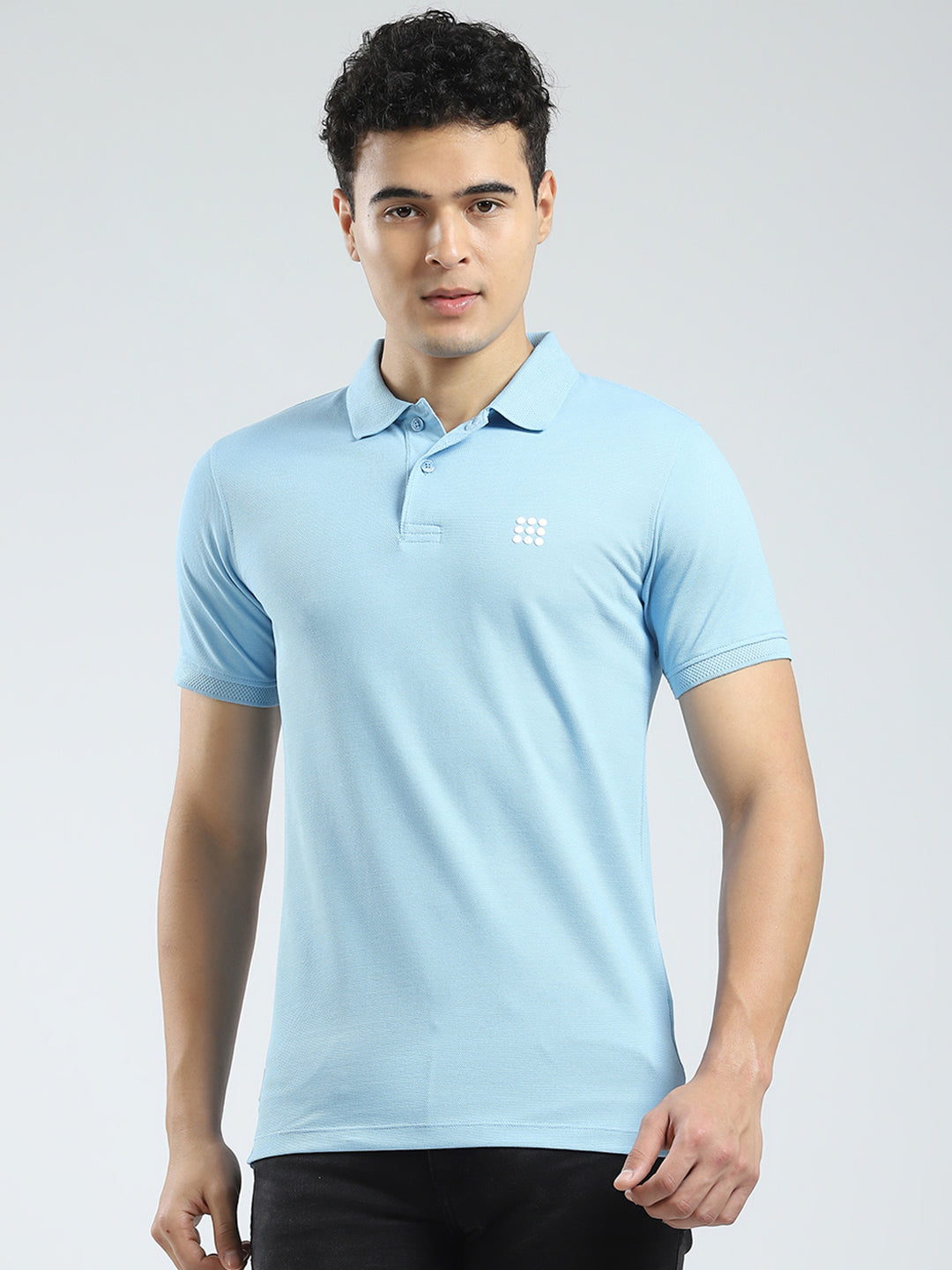 Men Blue Solid Collar Half Sleeve T-Shirt
