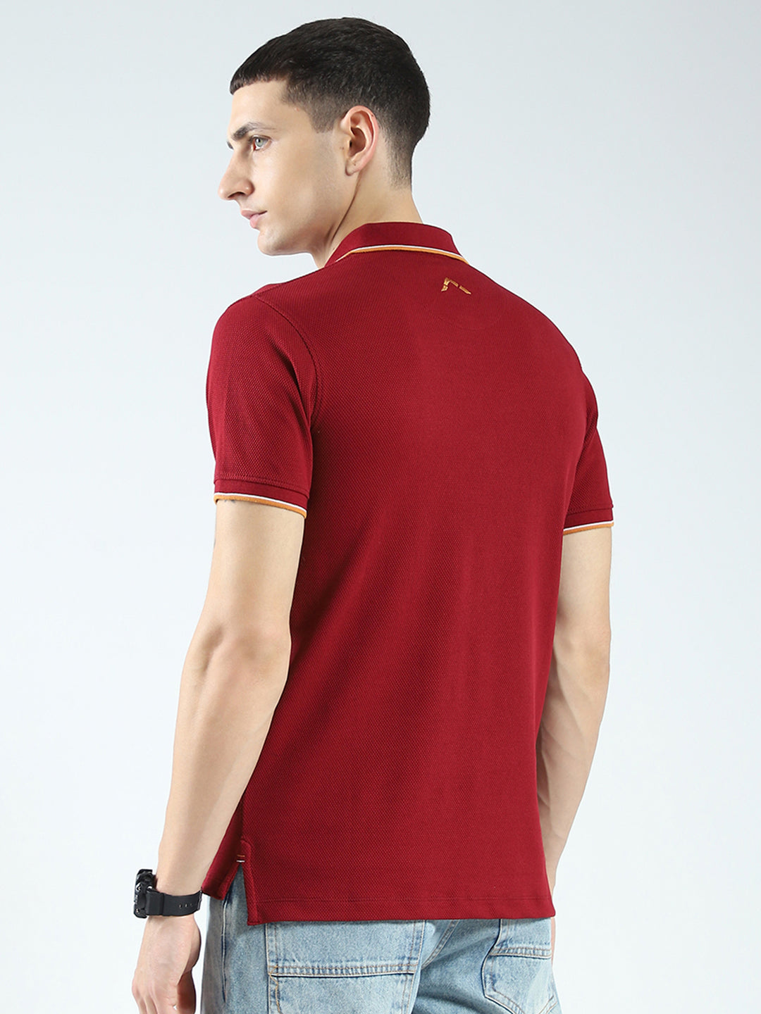 Rock.it Men Maroon Self Design Collar Half Sleeve T-Shirt