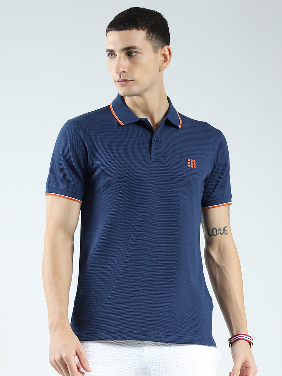 Rock.it Men Blue Self Design Collar Half Sleeve T-Shirt