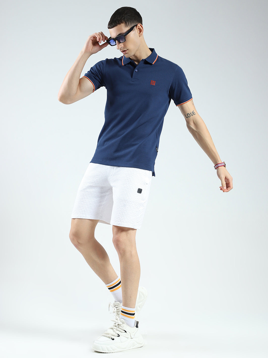 Rock.it Men Blue Self Design Collar Half Sleeve T-Shirt