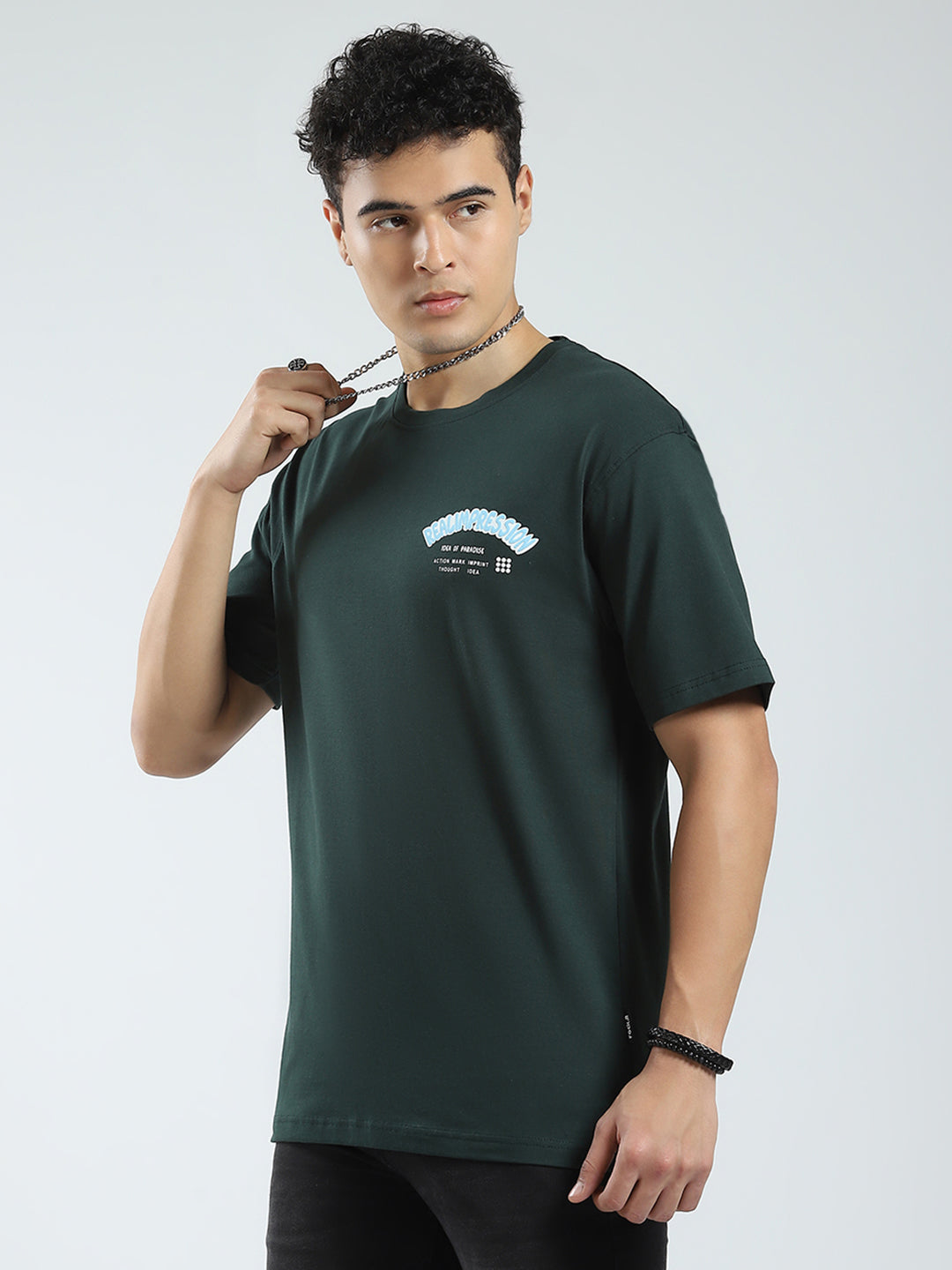 Men Green Printed Round Neck Half Sleeve T-Shirt