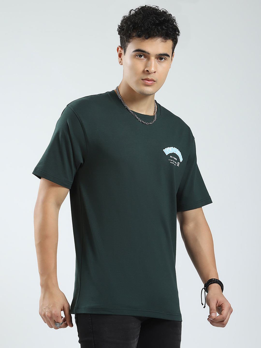 Men Green Printed Round Neck Half Sleeve T-Shirt