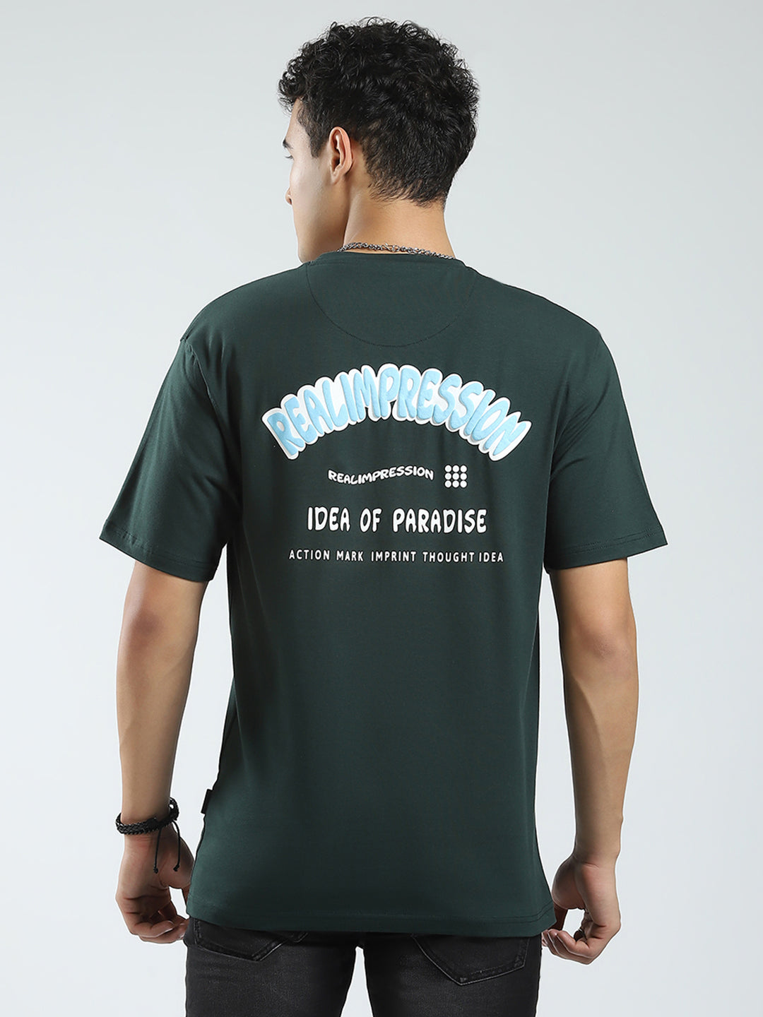 Men Green Printed Round Neck Half Sleeve T-Shirt