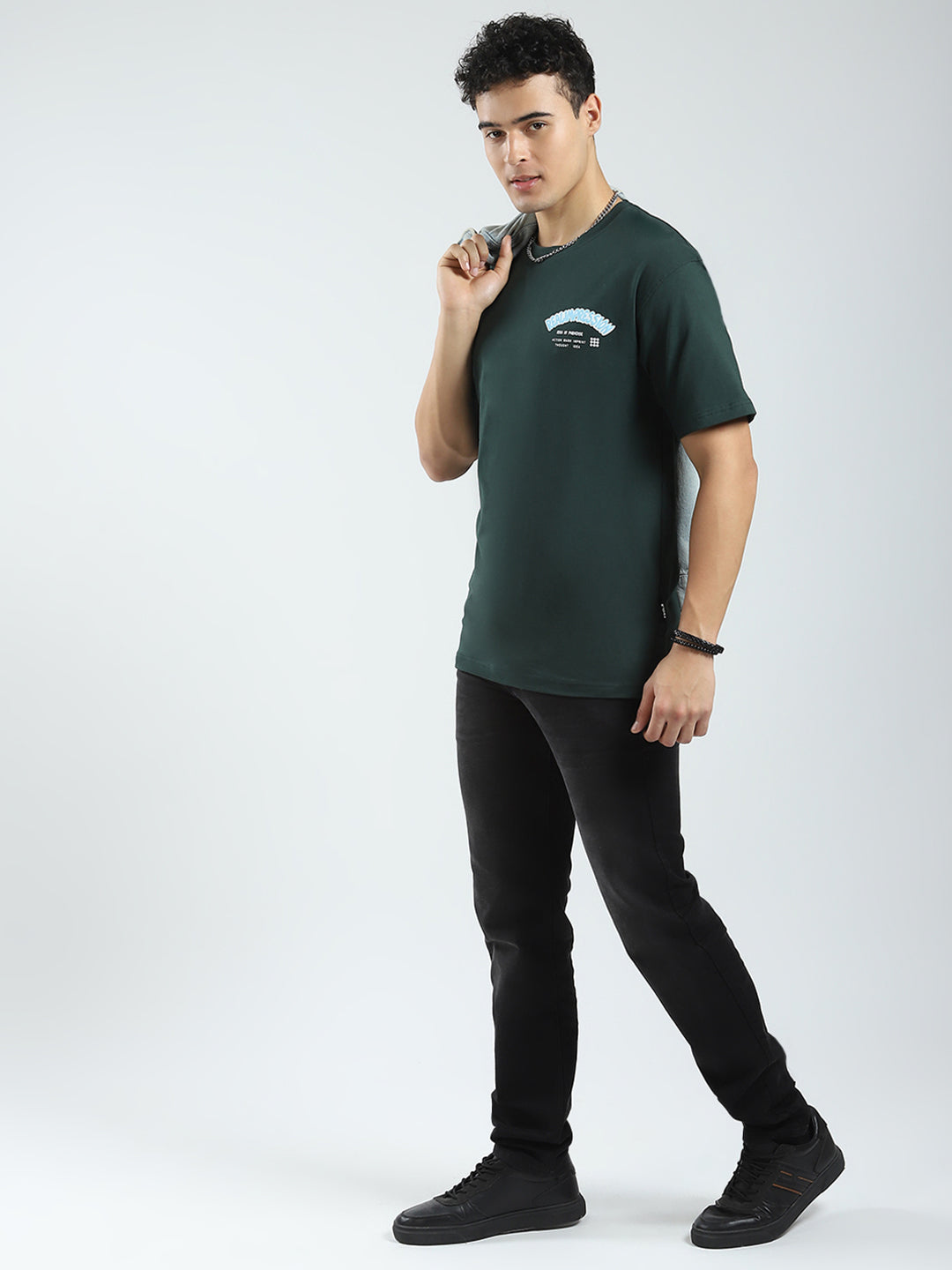 Men Green Printed Round Neck Half Sleeve T-Shirt