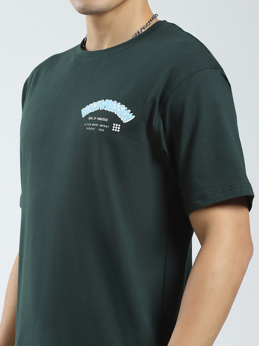 Men Green Printed Round Neck Half Sleeve T-Shirt