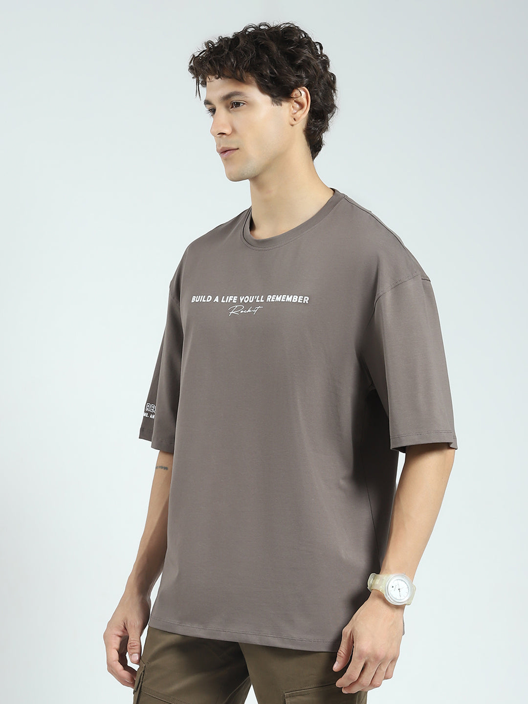 Rock.it Men Grey Printed Round Neck Half Sleeve T-Shirt