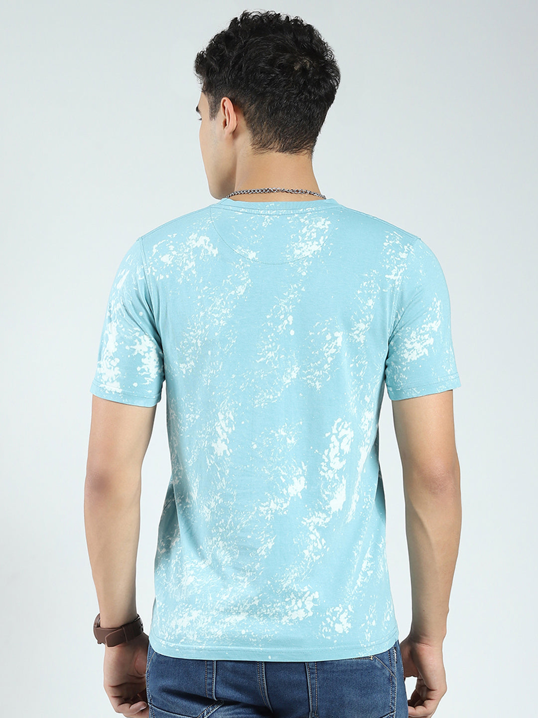 Rock.it Men Blue Printed Round Neck Half Sleeve T-Shirt