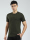Men Olive Solid Round Neck Half Sleeve T-Shirt