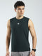 Men Teal Blue Solid Round Neck Sleeveless T-Shirt