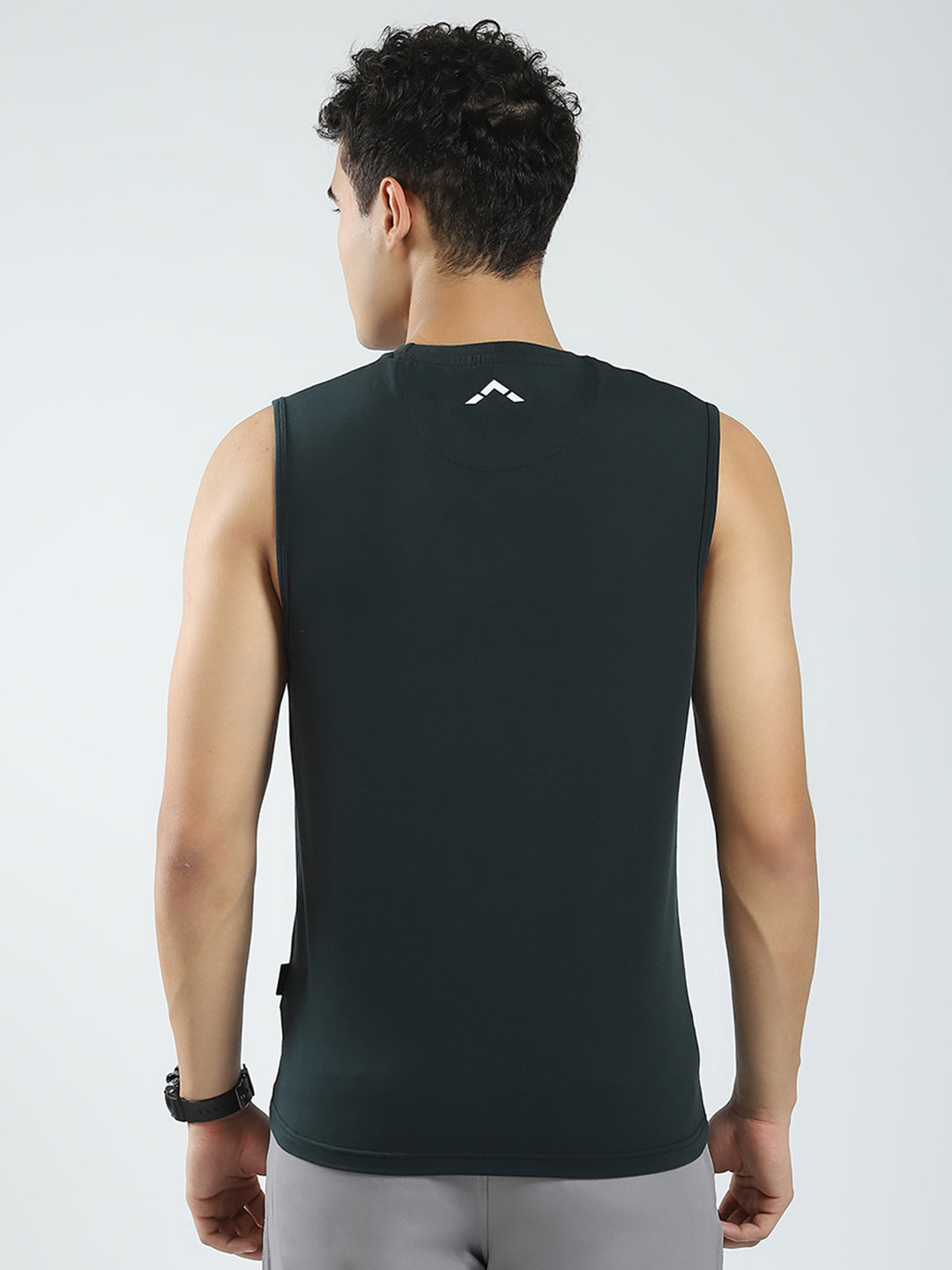 Men Teal Blue Solid Round Neck Sleeveless T-Shirt