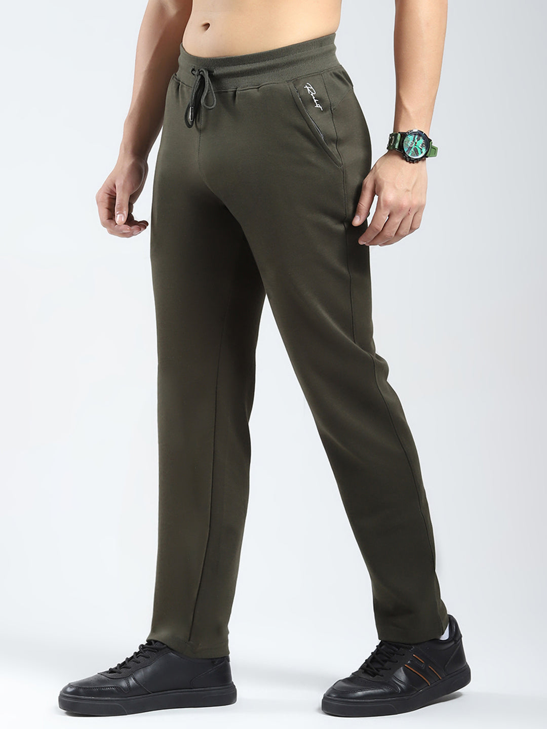 Rock.it Men Olive Solid Regular Fit Lower