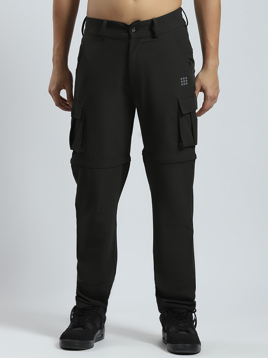 Men Olive Solid Regular Fit Cargo