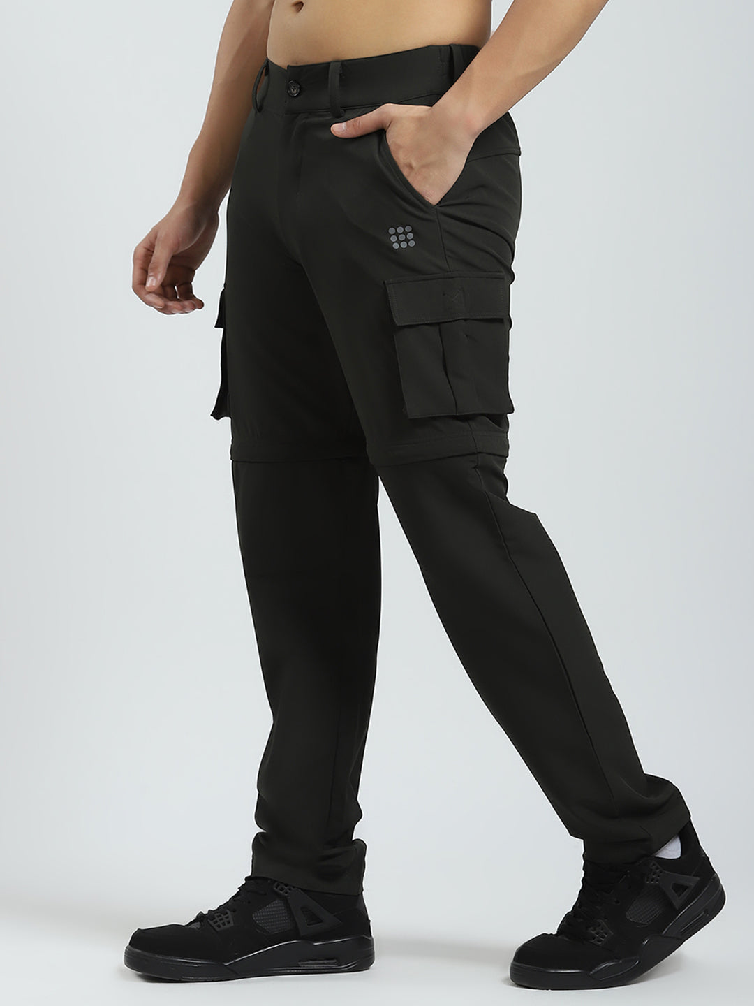 Men Olive Solid Regular Fit Cargo
