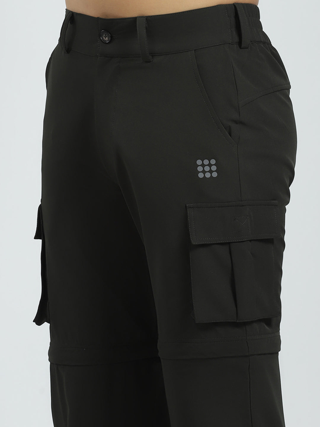 Men Olive Solid Regular Fit Cargo