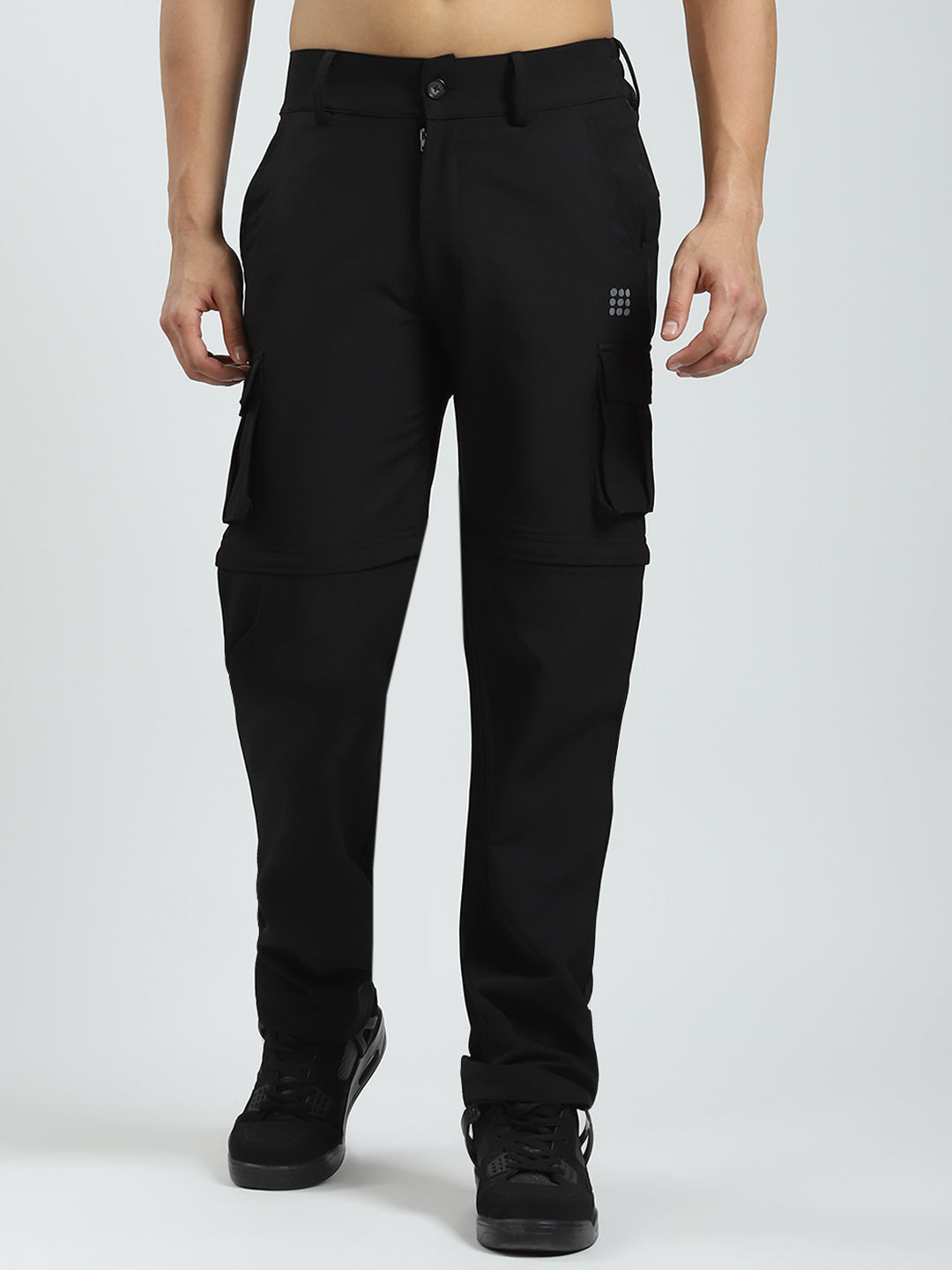 Men Black Solid Regular Fit Cargo
