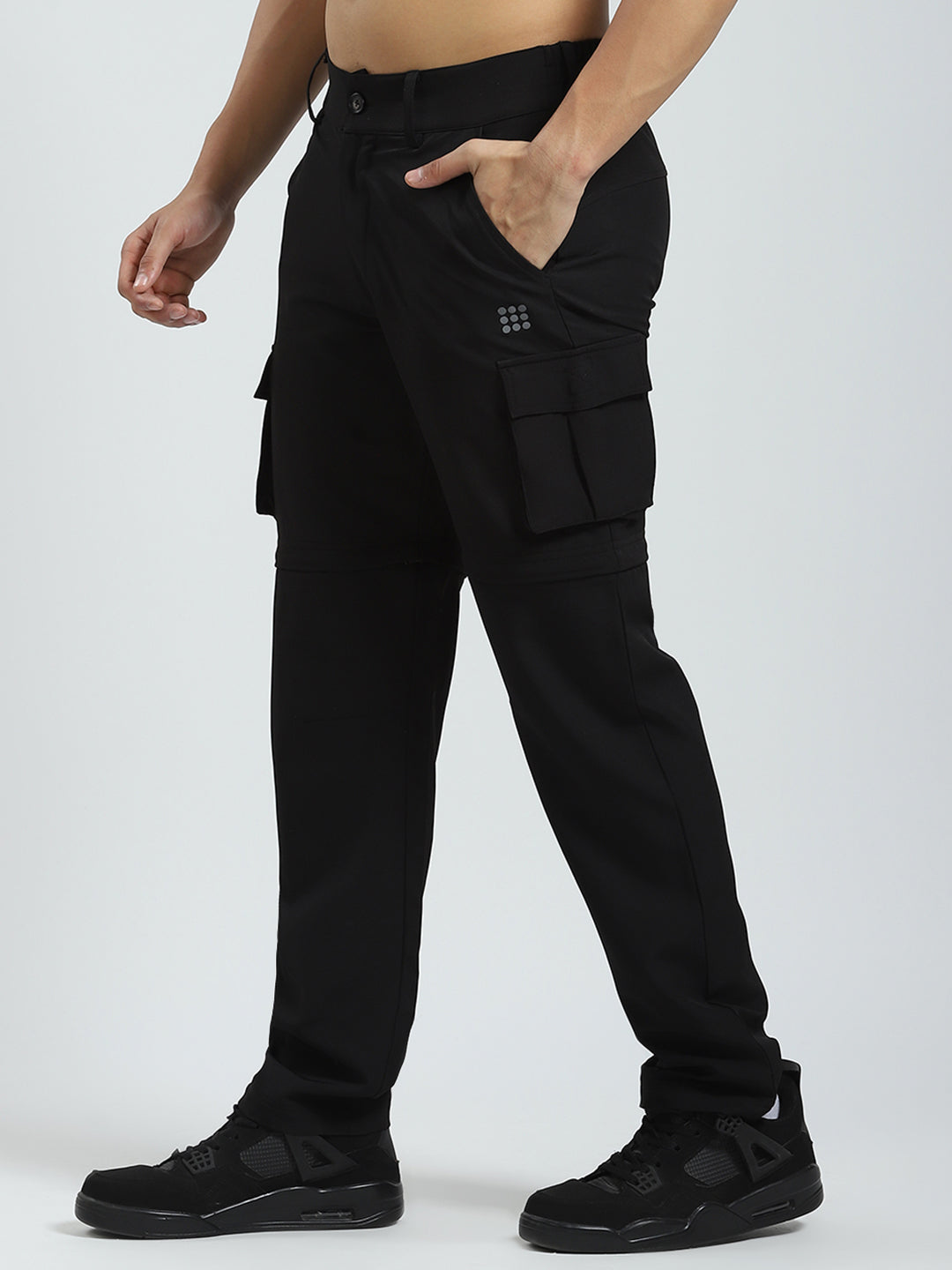 Men Black Solid Regular Fit Cargo