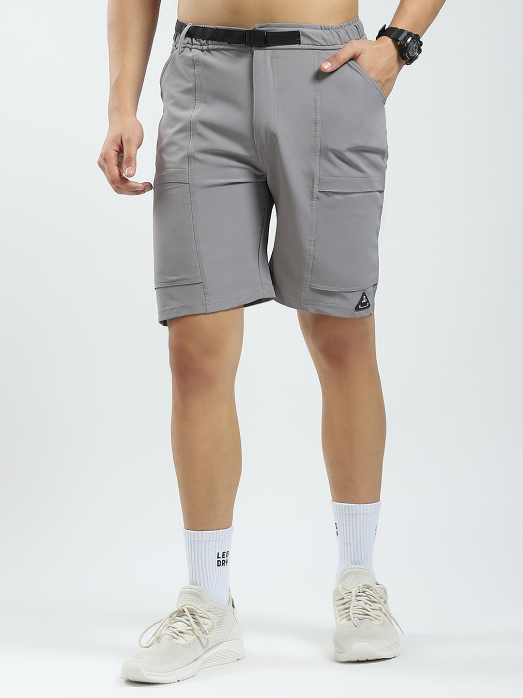 Men Grey Solid Regular Fit Short