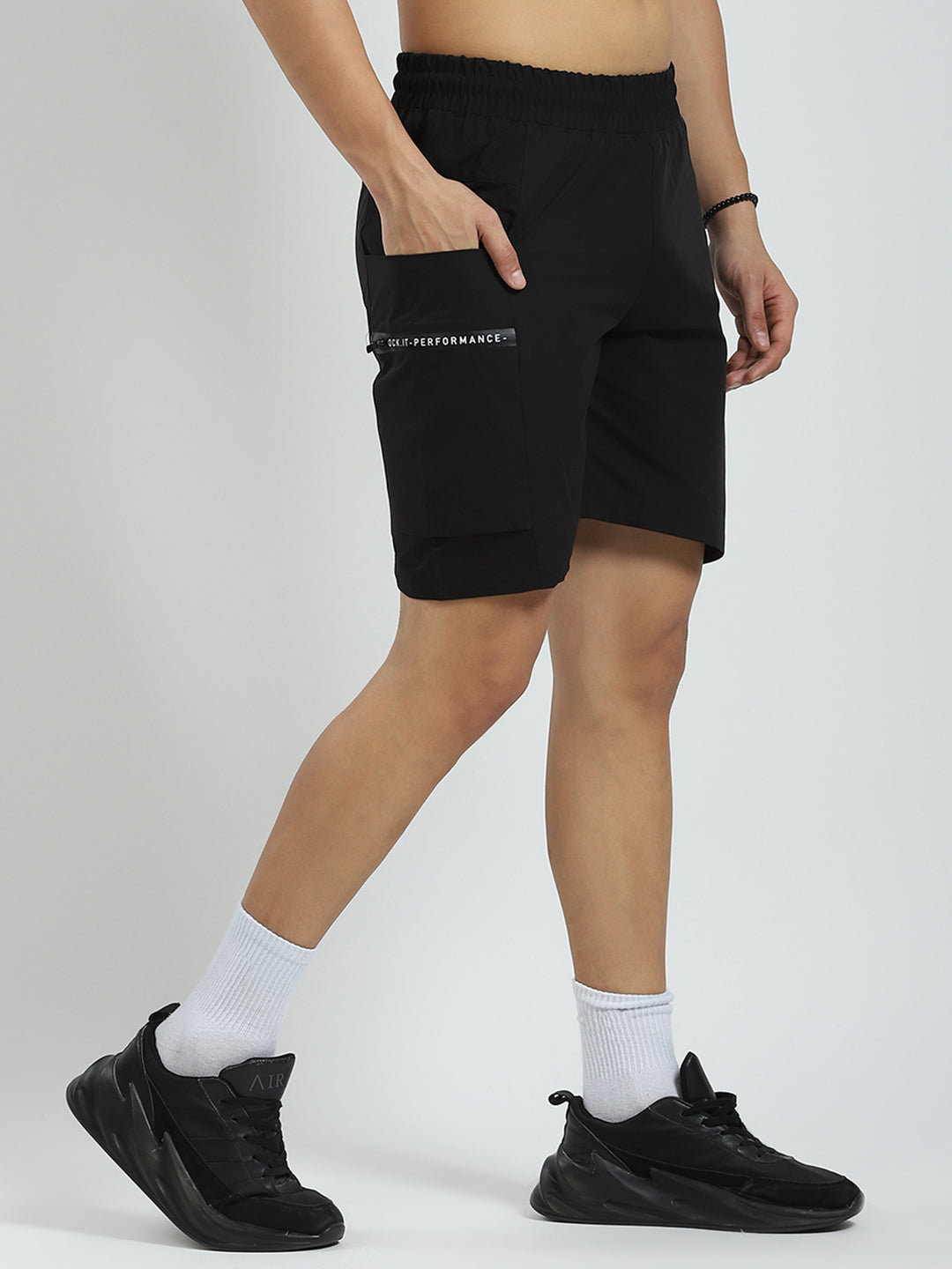 Men Black Solid Regular Fit Short