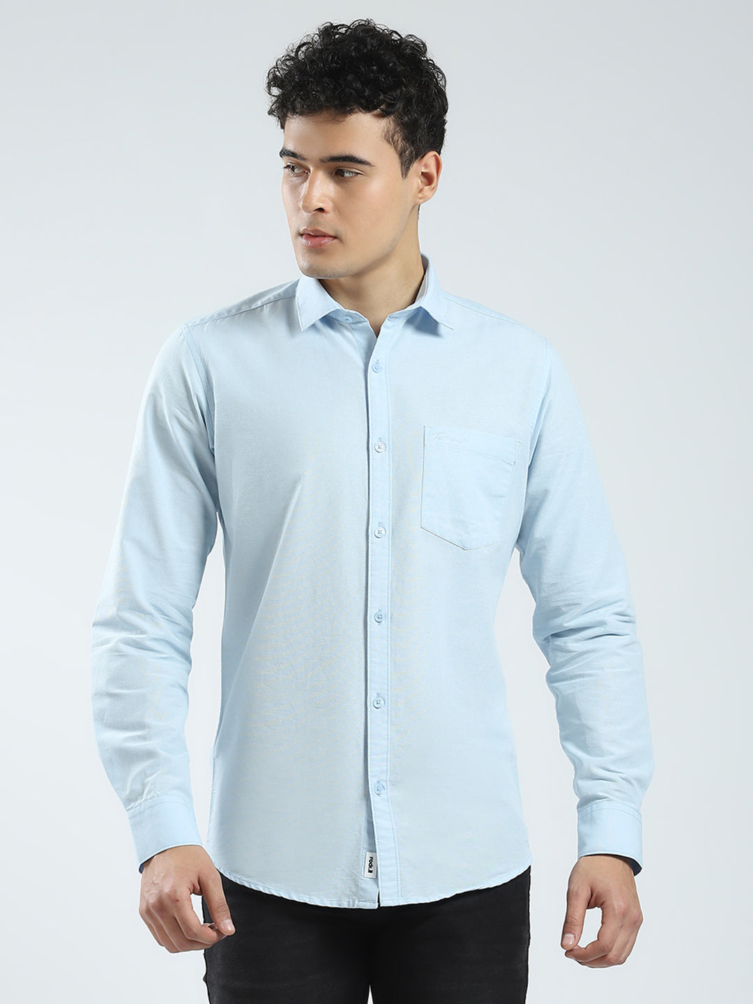 Men Blue Solid Collar Full Sleeve Shirt