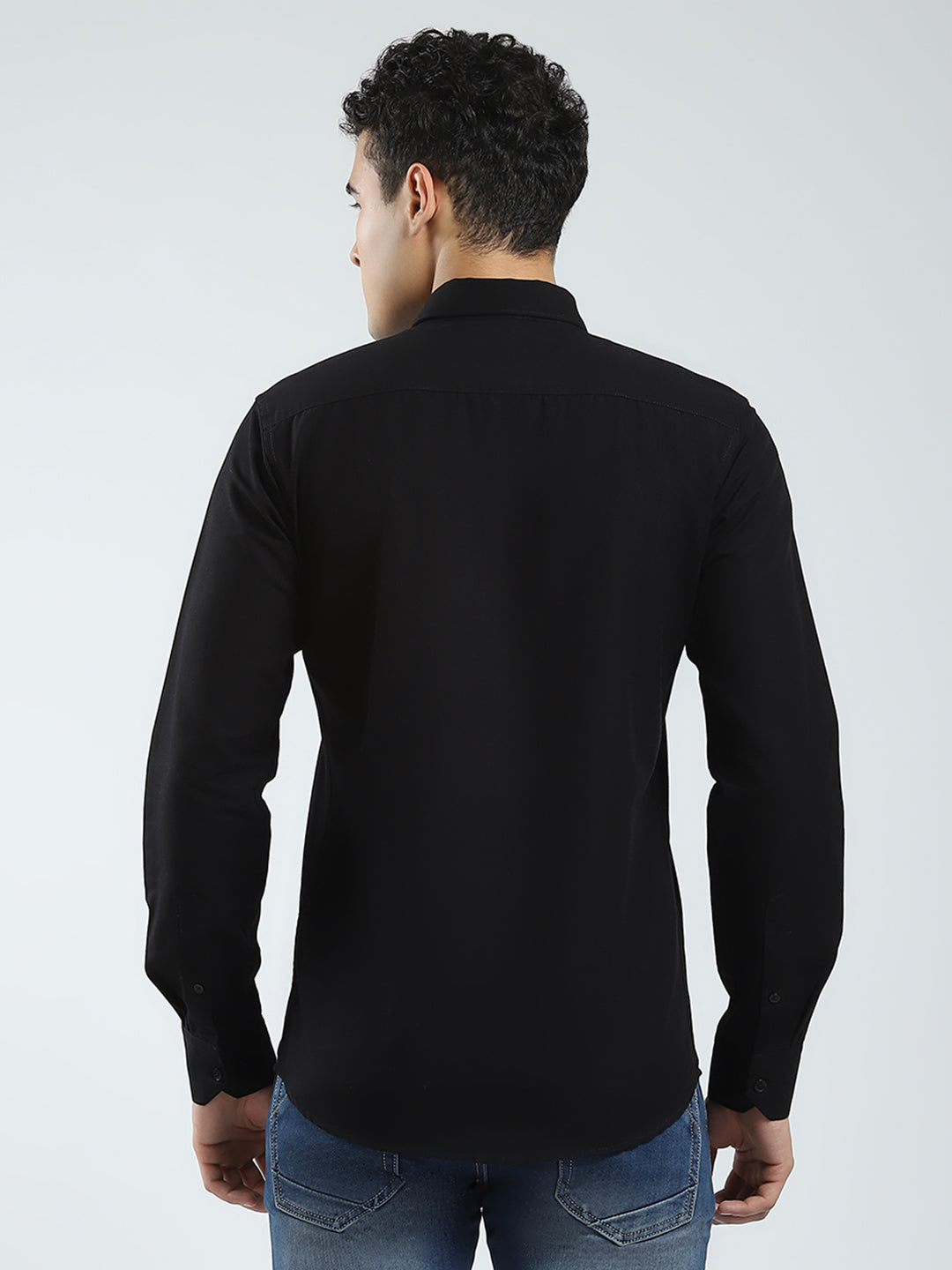 Men Black Solid Collar Full Sleeve Shirt