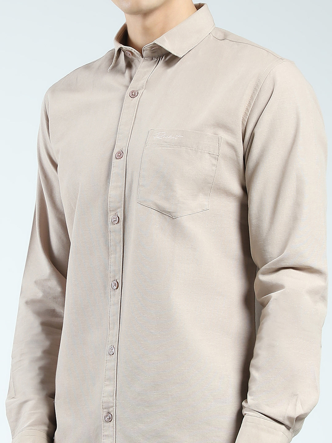 Rock.it Men Beige Solid Collar Full Sleeve Shirt