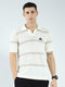 Men Off White Stripe Collar Half Sleeve T-Shirt