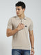 Men Beige Solid Collar Half Sleeve T-Shirt
