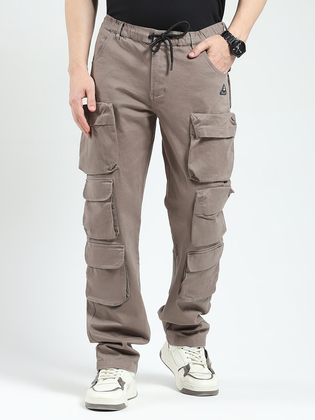 Rock.it Men Grey Solid Straight Fit Cargo