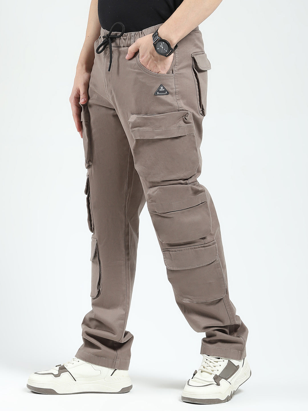 Rock.it Men Grey Solid Straight Fit Cargo