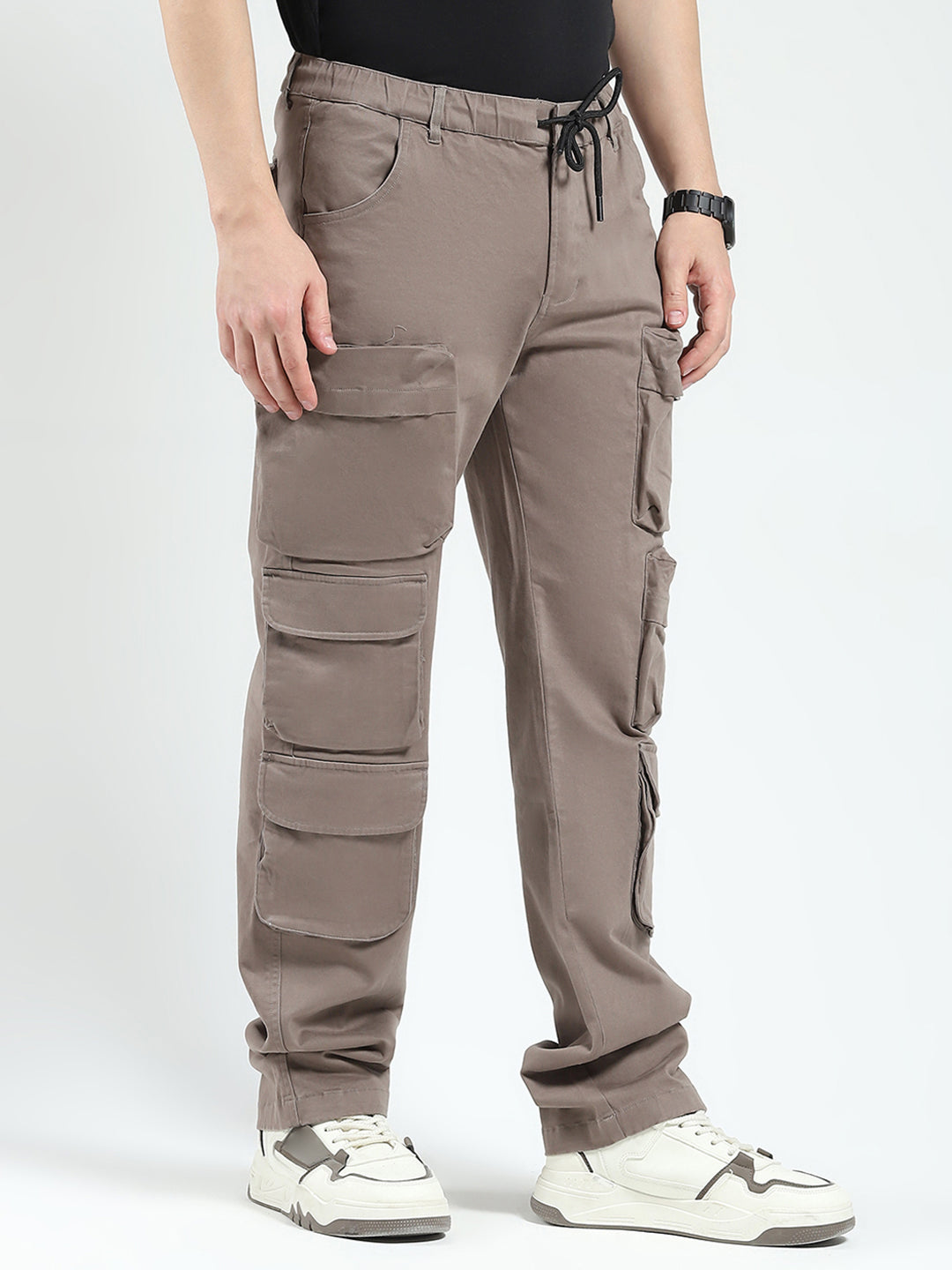 Rock.it Men Grey Solid Straight Fit Cargo
